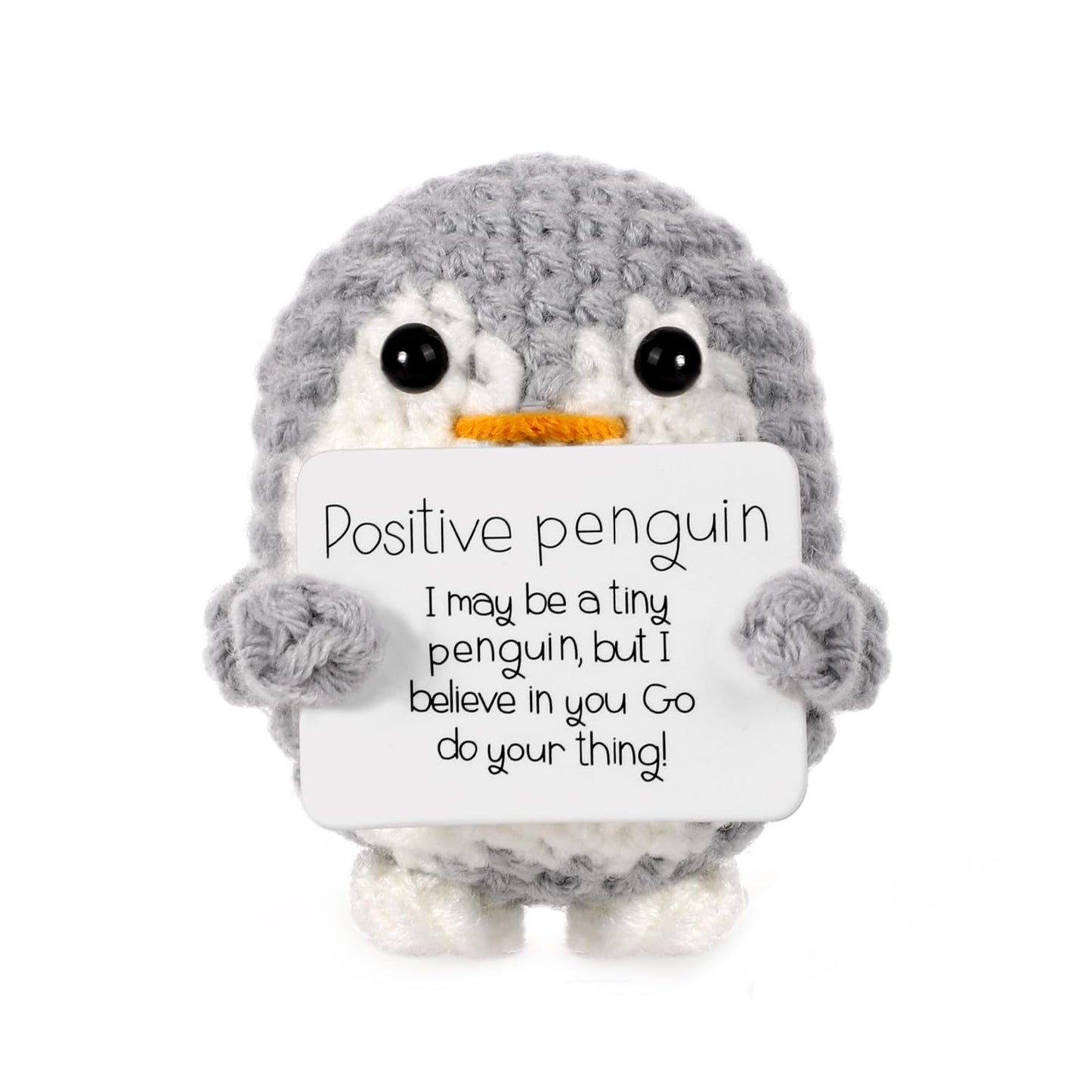 Mini Funny Positive Penguin, Cute Potato 2.6 Inch Knitted Penguin Toy With Positive Card Positive Penguin Crochet Doll Cheering Gift For Graduation Family Friend Encouragement Party Decoration(Gray)