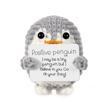 Mini Funny Positive Penguin, Cute Potato 2.6 Inch Knitted Penguin Toy With Positive Card Positive Penguin Crochet Doll Cheering Gift For Graduation Family Friend Encouragement Party Decoration(Gray)
