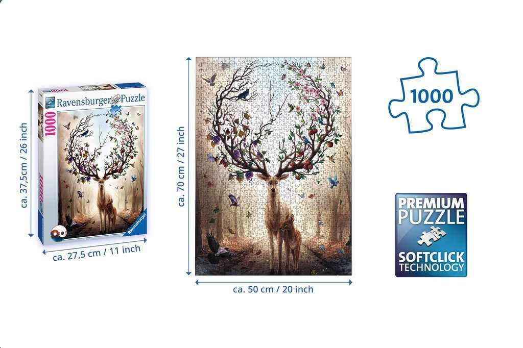 Ravensburger 1000 Piece Jigsaw Puzzle - Fantasy Magical Deer, Multicoloured, Cardboard, Model 15018 for Adults & Kids 12+