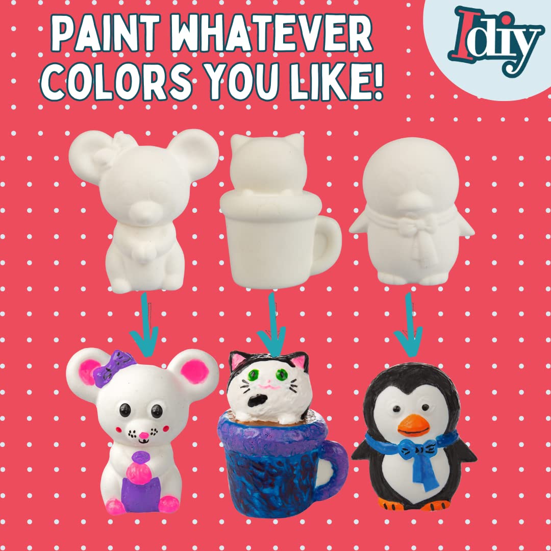 Scs Direct Diy Jumbo Animal Squishies 3.5' -6' (12Pc) & Fabric Paint (12 Bottles) Combo Pack- White Kawaii Slow Rising Squishy Toys For Drawing, Painting, Decorating - Scented Stress Relief Craft