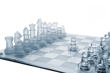 Gamie Premium Glass Chess Set, 12 Inch - Elegant Design - Durable Build - 32 Frosted And Clear Pieces - Felted Bottoms - Easy To Carry - Stable & Fully Functional For Chess Lovers