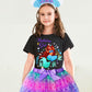 Doctor Unicorn Birthday Girls Mermaid Outfit Set Costume Tutu Skirt Dress, Mermaid Birthday Shirt, Headband & Satin Sash (Black-3, 8-9 Years)
