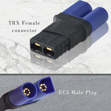 2 Pair RC LiPo Battery Connector Adapter Compatible with TRX/Traxxas Lipo Battery Plug to EC5 Male Female Connectors ESC Charger