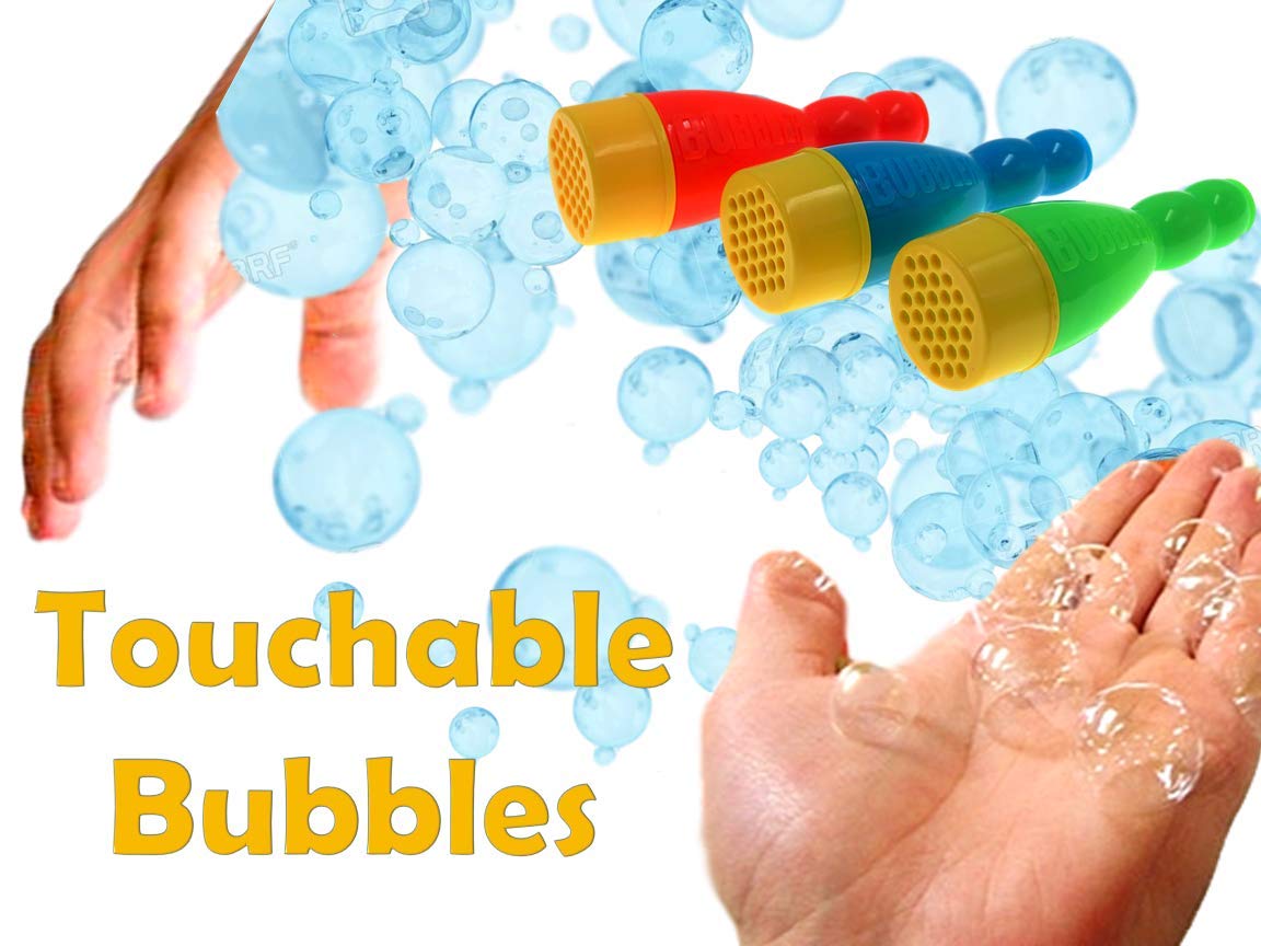 Ja-Ru Mini Handheld Bubble Blower With Non Toxic Bubble Solution | Touchable Bubbles For Kids | Stress Relief Fidget Toy | Bubble Party Favors For Kids (3 Pack) 1508-3A