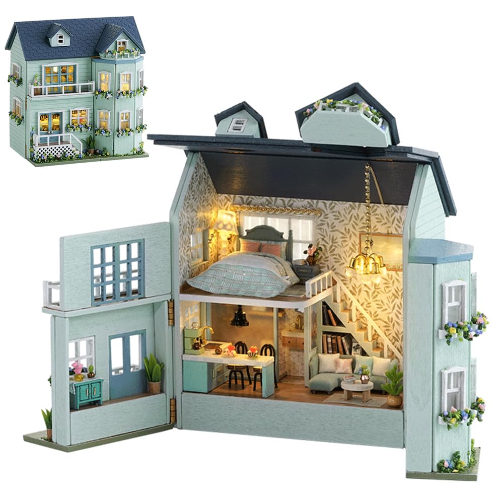 DIY Miniature Wooden Dollhouse Furniture Kit Mini Handmade Doll House with LED 1:24 Scale Creative Woodcrafts Toys for mature-themed Friend Lover Birthday Gift (Homely House)
