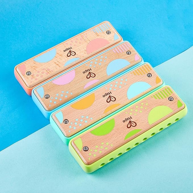 Hape Blues Harmonica  10 Hole Wooden Musical Instrument Toy For Kids, Yellow (E8919)