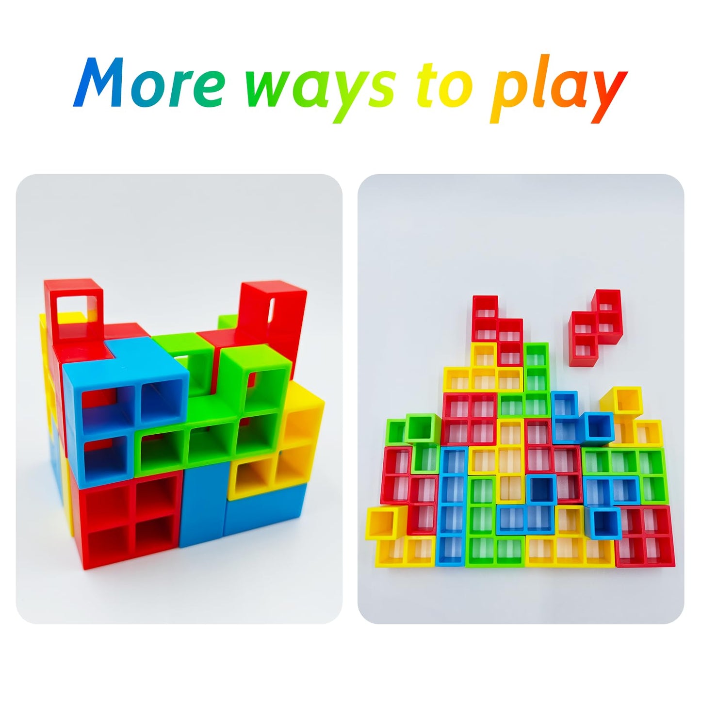 Lemren Tetra Stack Tower Attack Game - 64 Pcs With Storage Box Team Tower Game For Kids & Adults, Family Party Game Board Games