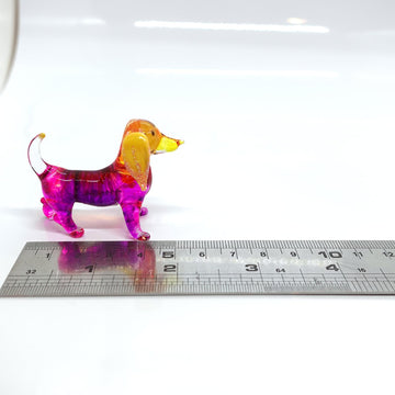 Sansukjai Dachshund Miniature Figurines Dog Animals Hand Blown Glass Art Gold Trim Collectible Gift Decorate (Pink Yellow)