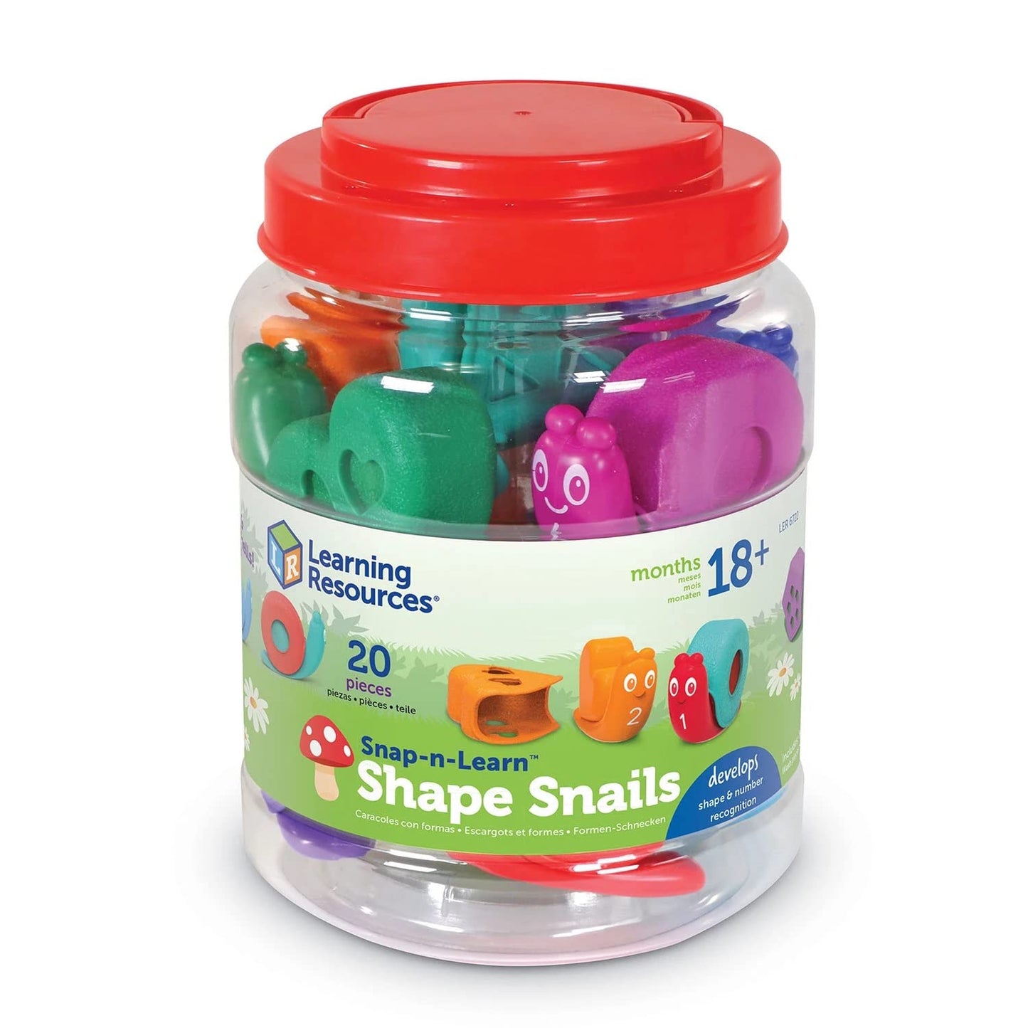 Learning Resources Snap-n-Learn Shape Snails - 20-Piece Educational Toy Set, Multi-Color, Plastic, for Toddlers 18+ Months
