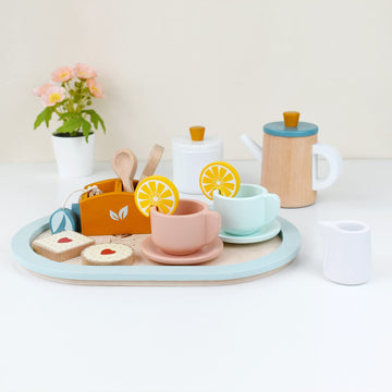 Pairpear Wooden Tea Set For Little Girls, Wooden Toys Toddler Tea Set Play Kitchen Accessories For Kids Tea Party With Play Food