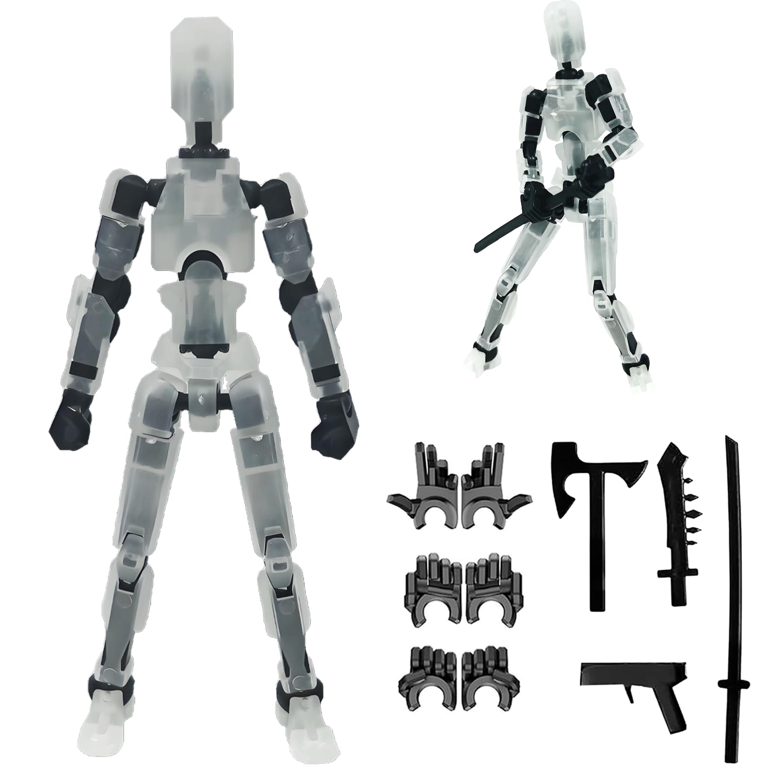 Feetcant Titan 13 Action Figure 2024 New Lucky Robot 13 Action Figures 3D Printed Action Figures for Boys Dummy Robot 13 Action Toy Movable Joints Action Figure (Transparent-1pc)