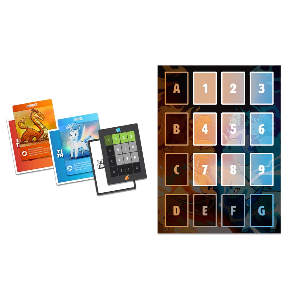 Unstable Games Tic Tac K.O. - Dragons vs. Unicorns Card Game for 2-4 Players - Quick-to-learn, Cardboard, Black - Model 63383