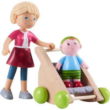 Haba Little Friends Mom Melanie And Baby Liam Dollhouse Figures With Stroller