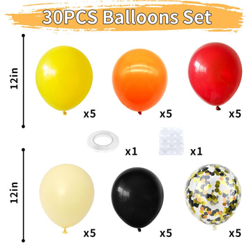 Dagelar Black Orange Yellow Red Balloons, Colorful Latex Balloons With Confetti Balloons, For Construction, Race Car, Monster Tr