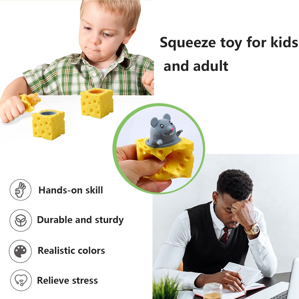 3PCS Animal Squishes Toys with Cheese Cup Squishies Cute Mice Squeeze Toys for Kids Cheese Squirrel Cup Fidget Toys for Adults A
