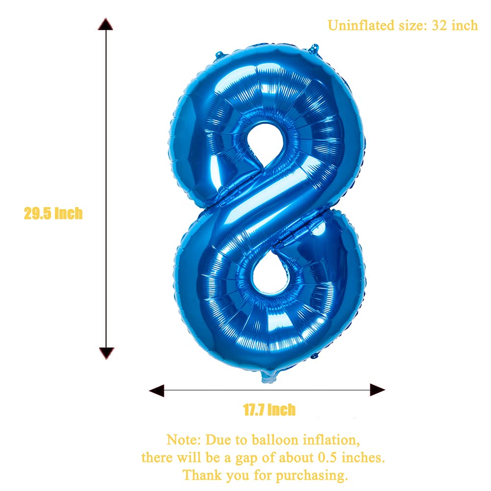 32 Inch Blue Number 8 Balloons Foil Ballon Digital Birthday Party Decoration Supplies (Blue Number 8 Balloon)