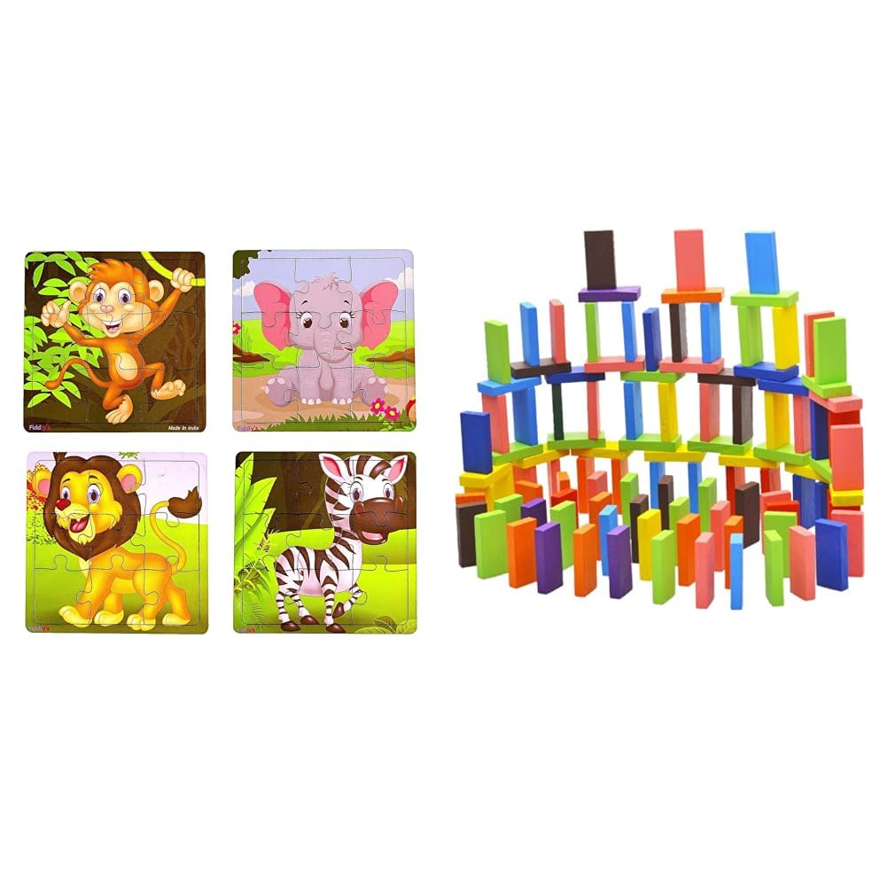Fiddlys Kids Wooden Jigsaw Puzzle Games for Children & Kids Paperless Puzzle  9 Pieces (Pack of 4) Age 3+ & Fiddlys 120 Pieces