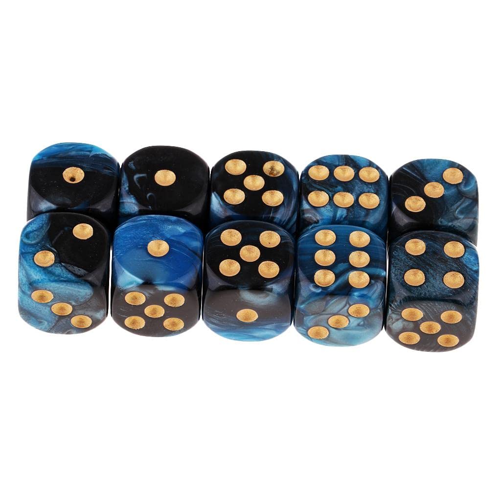 CALANDIS 6Sided Game Dice 16mm Dice for Board Games and Teaching Math Blue+Black