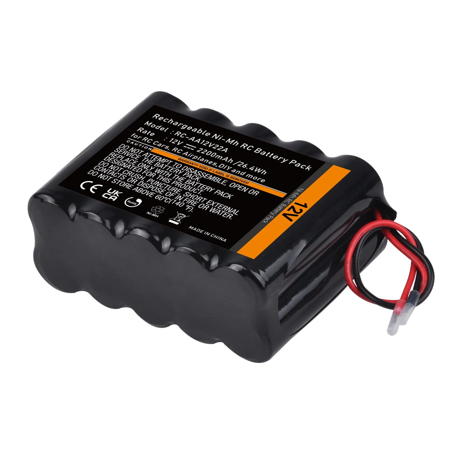 Tectra 12V RC Battery with Bare Leads, 2200mAh High Capacity Ni-MH 10 Cells Rechargeable Battery Pack for RC Car, RC Boat, RC Ro