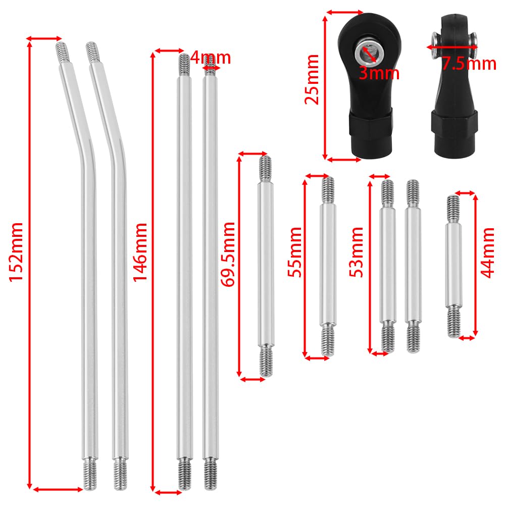 Pothyes Lcg Girder Frame Hard Stainless Steel Linkage Link Rod End For 1/10 Rc Crawler Axial Scx10 Ii Iii Trx4 Capra 1.9 Utb Met