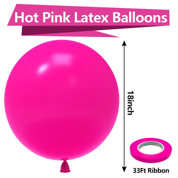 Bezente Hot Pink Balloons 18 Inch - 30 Pack Large Thick Pink Balloons Big Round Hot Pink Latex Balloons For Wedding Baby Shower
