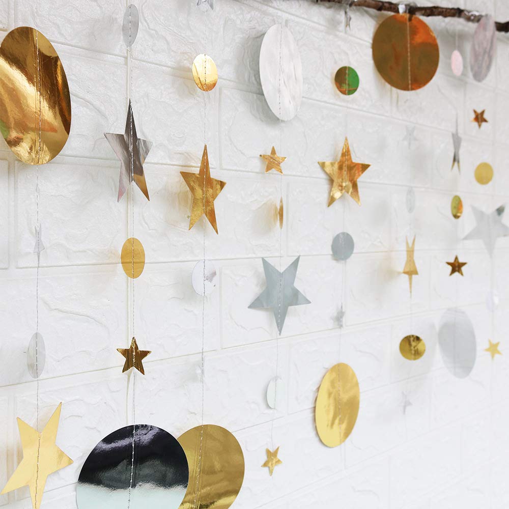 Flairs New York Happy Birthday String Decorations Party Props (Pack Of 1 String Decorations, Silver Gold Glitter Polka Dots And