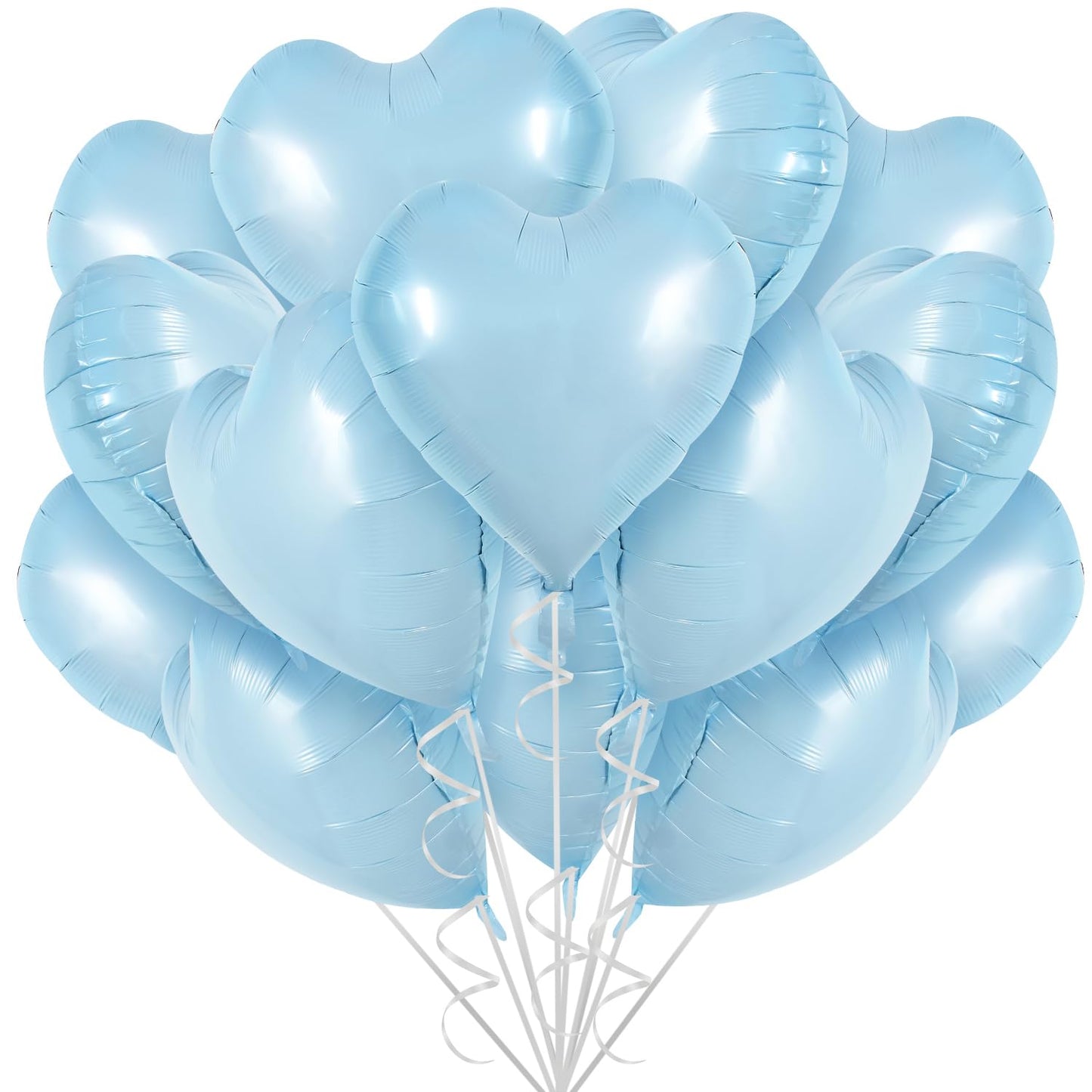 TONIFUL 30Pcs 18 Inch Baby Blue Heart Balloons Pastel Blue Heart Shape Foil Mylar Balloons Decoration for Birthday Valentines D