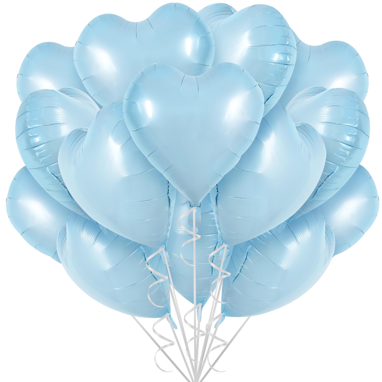 TONIFUL 30Pcs 18 Inch Baby Blue Heart Balloons Pastel Blue Heart Shape Foil Mylar Balloons Decoration for Birthday Valentines D