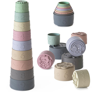 Baby Stacking Cups Toys, Soft Silicone Baby Teething Toys, Baby Boy Girl Shower Gifts For 3 6 9 12 18 Months 1 One Year Old, Inf