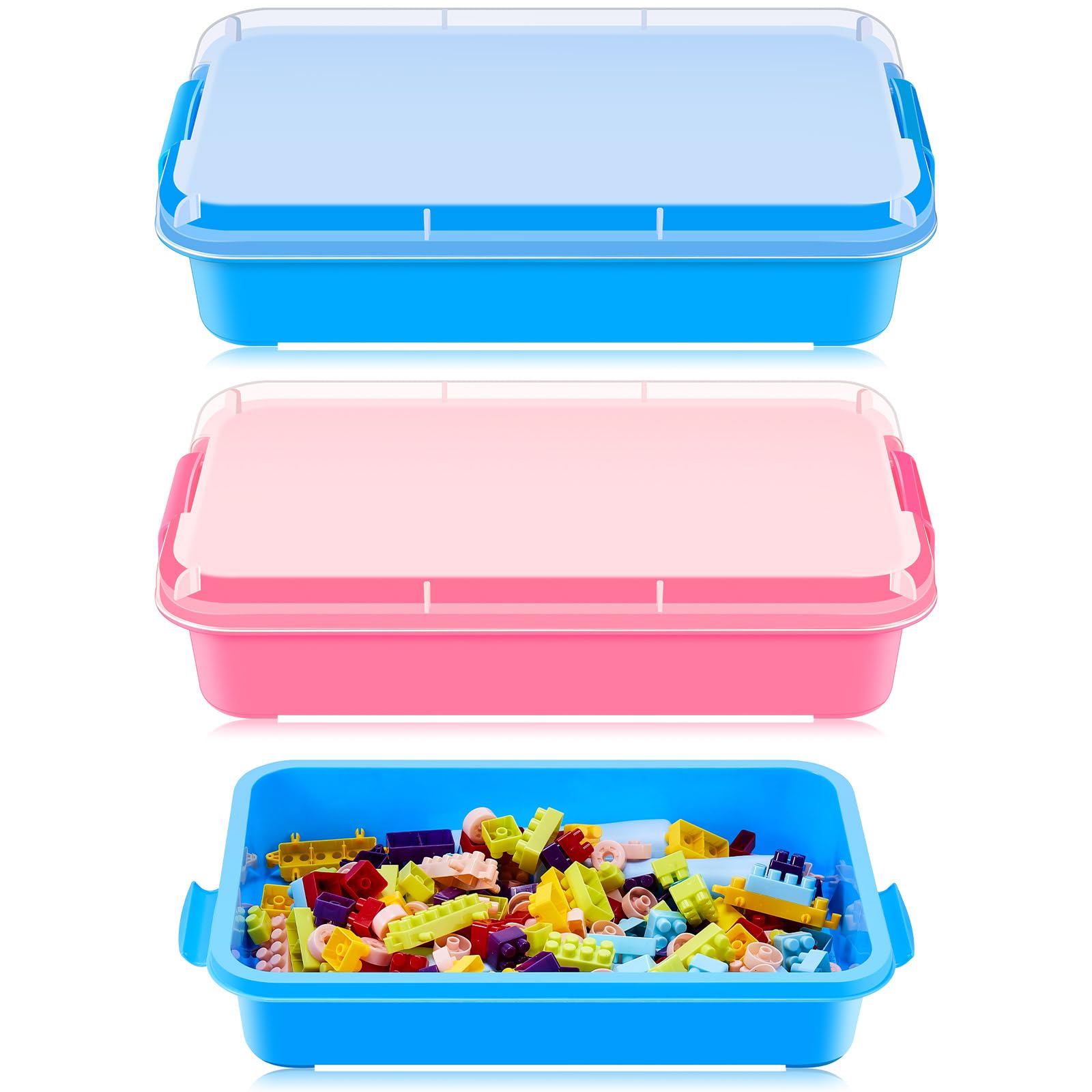 Beeveer 2 Pcs 15 Portable Sensory Bin Tray with Lid and Handle Transparent Lid Sensory Sand Box, Fill with Water, Sand, Beads an