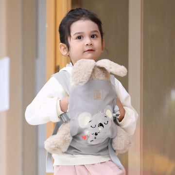 Gagaku Doll Carrier For Kids, Toy Baby Carrier For Toddlers, Reborn Baby Doll Carrier With Adjustable Straps, Boy Reborn Baby Doll Accessories - Gray - Embroidered Koala
