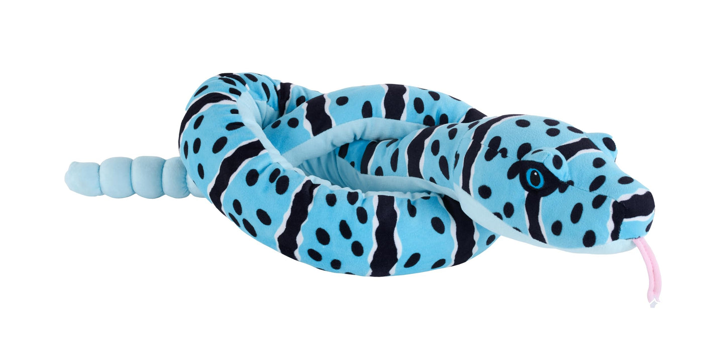 Wild Republic Snakes Eco Blue Rock Rattle, Stuffed Animal, 54 Inches, Plush Toy, Fill is Spun Recycled Water Bottles, Eco Friend
