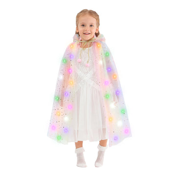 Hsctek Light Up Princess Cape, Rainbow Princess Dress Up Tulle Cape, Coloful Princess Outfit Costume Accessories Kids Toddlers Girls