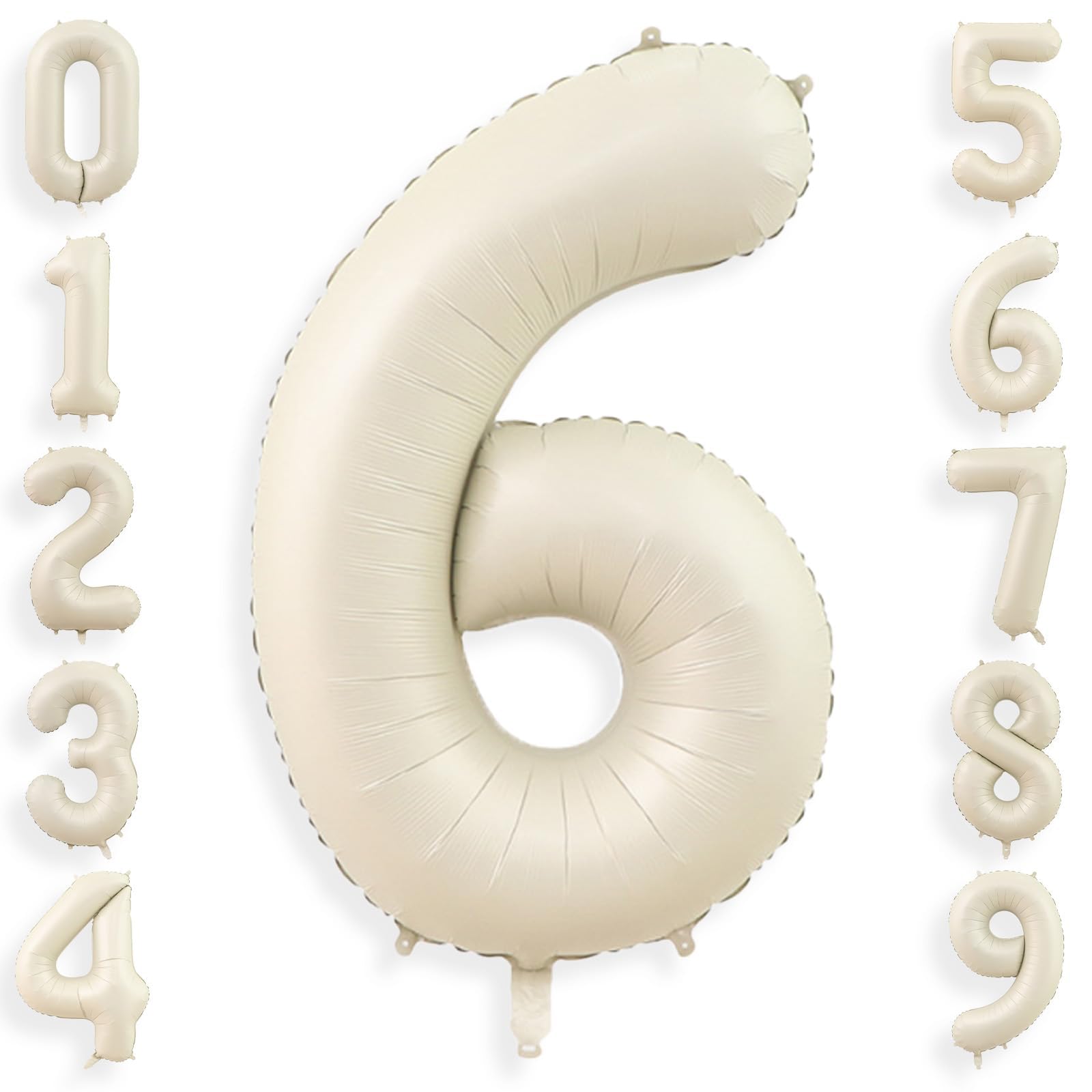 40 Inch Cream White 6 Balloon Numbers, Large Number 6 Balloon Foil Helium Number Balloons, Big 6 Mylar Birthday Balloons for Boy