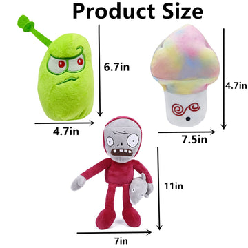 Jhesao 3 Pcs Plants And Zombies Plush Sets Zombies Toy Hypno Shroom, 1 2 Stuffed Soft Dolphin Zombie Doll, Laser Bean Pvz Plushi