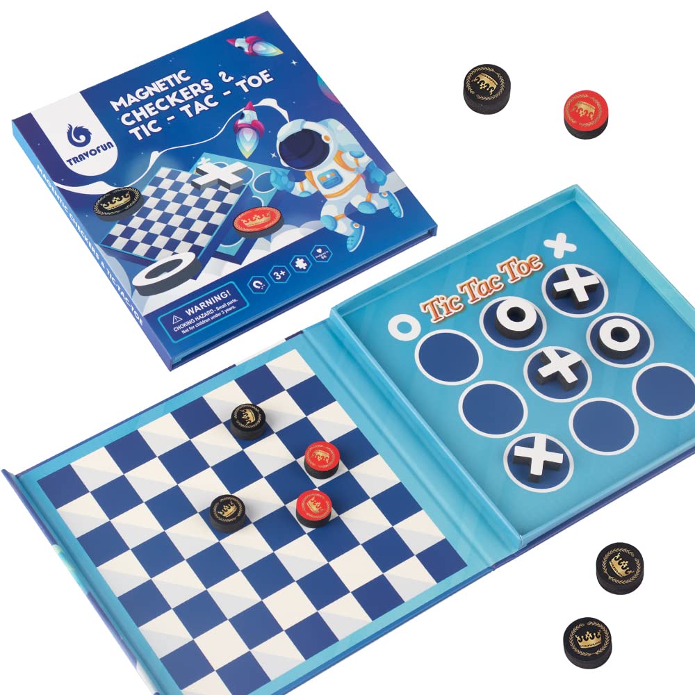 2 In 1 Checkers Sets Travel Toys Magnetic Travel Games Foam Checker Pieces Young Kids Family Board Game (Checkers&Tic-Tac-Toe)