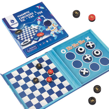 2 In 1 Checkers Sets Travel Toys Magnetic Travel Games Foam Checker Pieces Young Kids Family Board Game (Checkers&Tic-Tac-Toe)