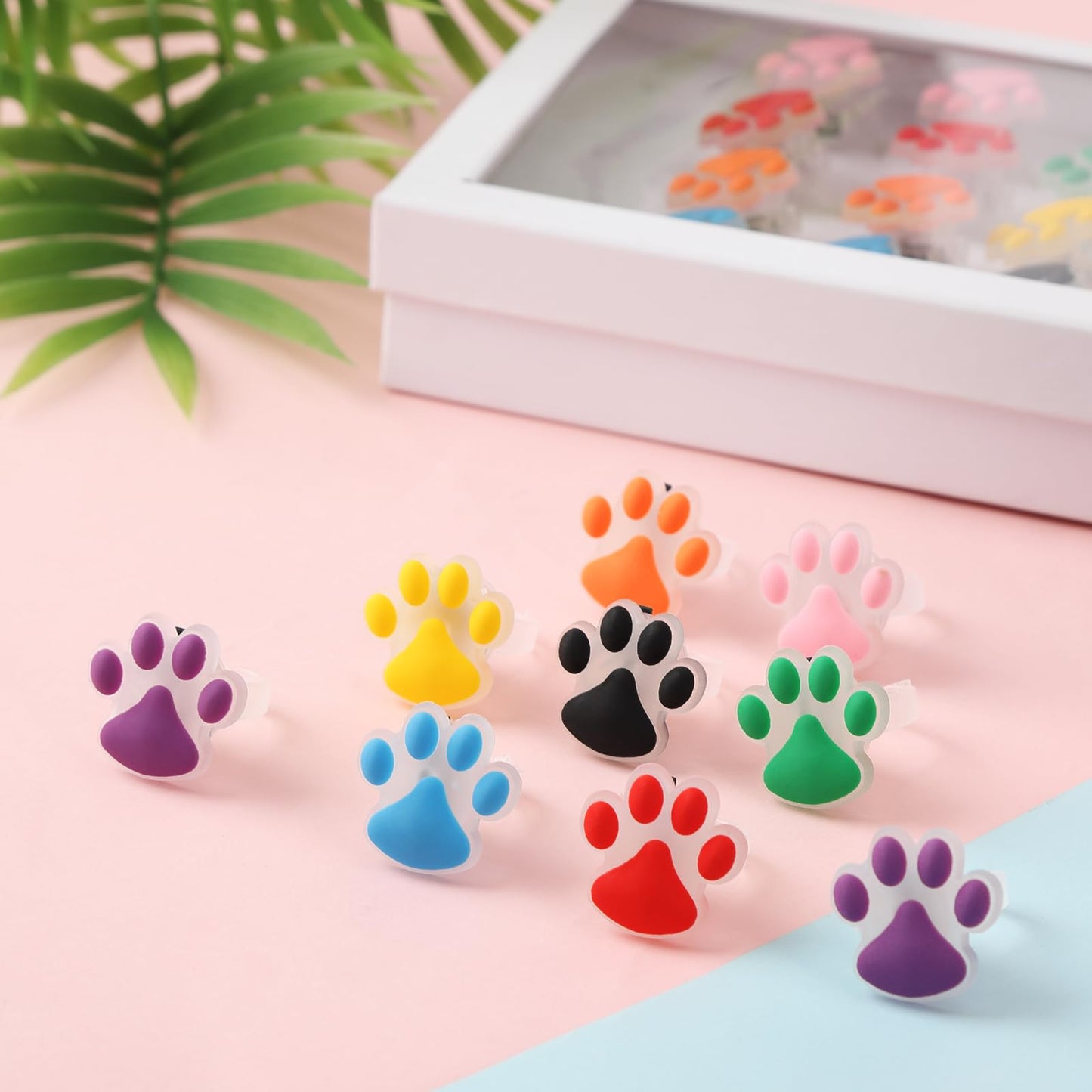 TUWUNA Paw Print LED Light Up Rings 24 Pcs Paw Party Favors Glowing Finger Rings Toys for Pet Puppy Dog Birthday Party Supplies,
