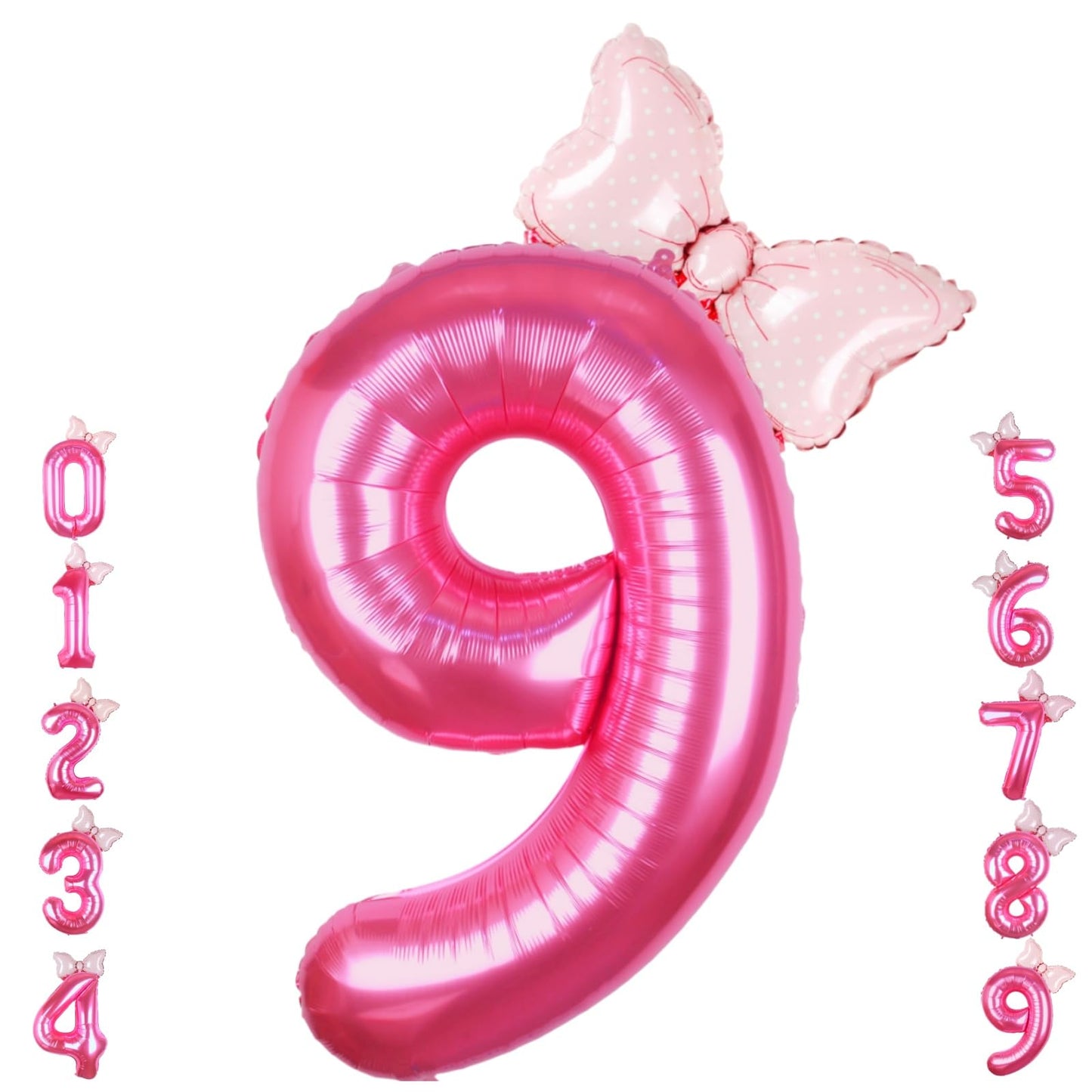 Kwuz 40 Inch Pink Number 9 Balloon with Mini Bow Balloon for Girls 9th Birthday Decorations, Pink Princess Western Cowgirl Theme