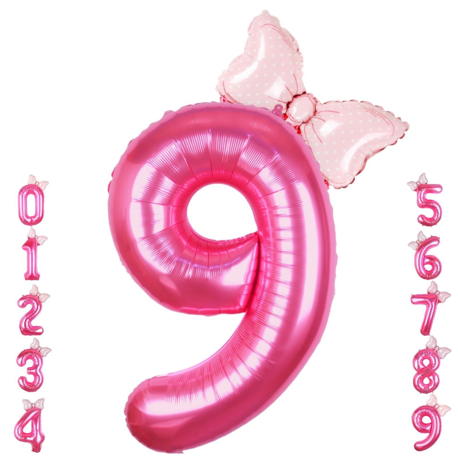Kwuz 40 Inch Pink Number 9 Balloon with Mini Bow Balloon for Girls 9th Birthday Decorations, Pink Princess Western Cowgirl Theme