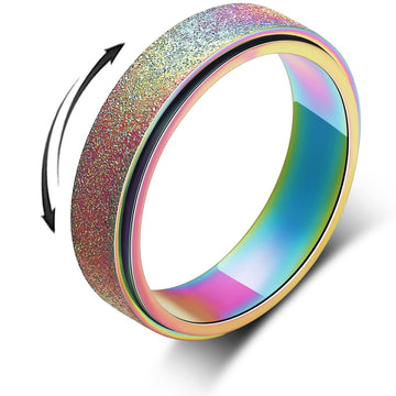Amorartsky Spinner Ring For Anxiety Relief Fidget: Anxiety Ring For Women Men, Titanium Stainless Steel Spinner Ring, 5 Colors, 6Mm, Size 10, Sandblasted Finished Fidget Ring-Rainbow