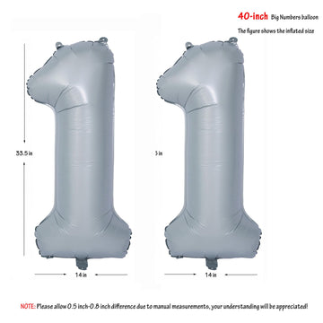 40 In Matte Gray Number Balloons Helium Foil Mylar Balloon Birthday Party Banquet Decoration 11