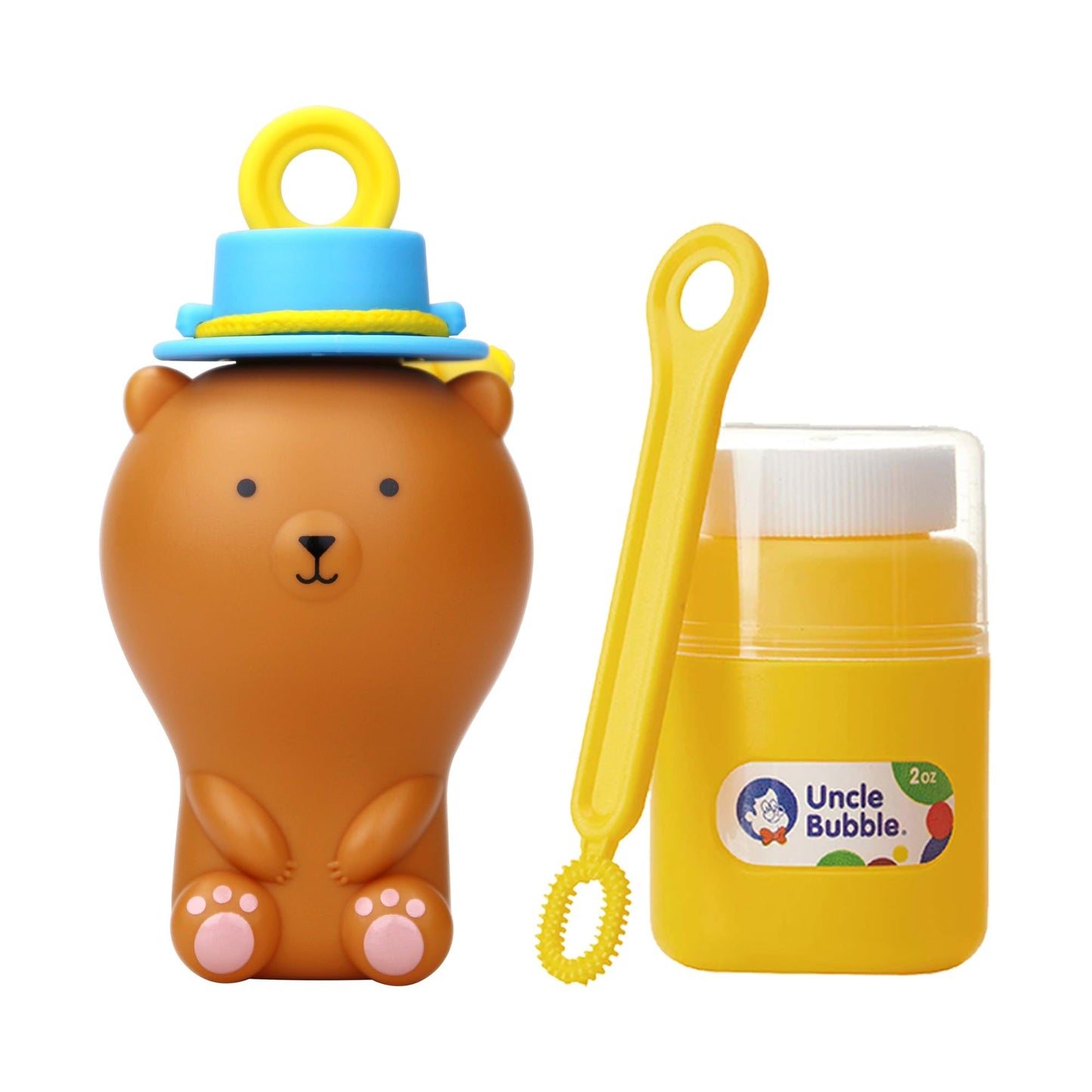 Uncle Bubble Fun Anti-Spill Pals - Brown Bear Toy with Bubble Solution & Wands for Kids Birthday Party Favor
