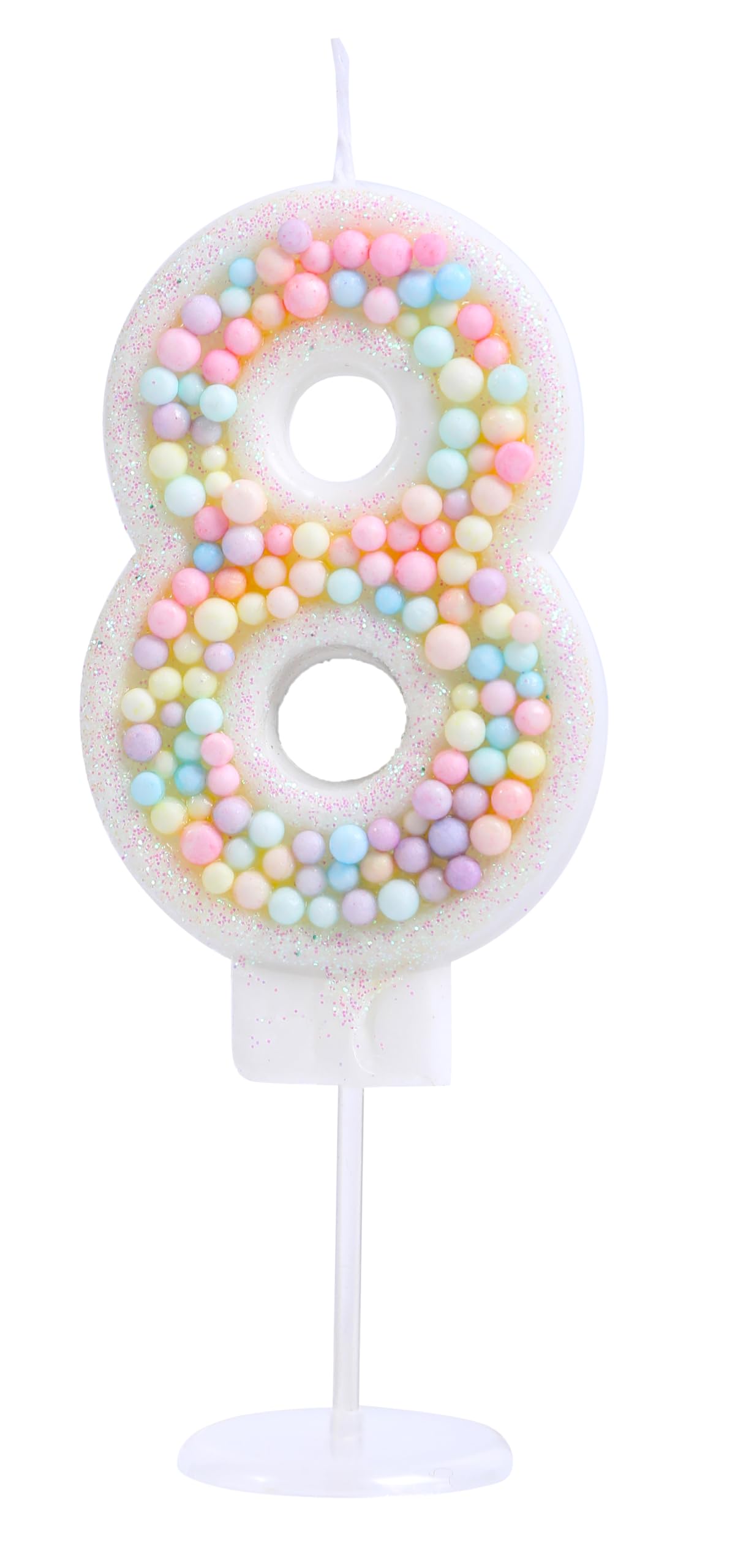 EAKE 8 Birthday Candle 3D Macaron Candy Glitter Number 8 Candle Birthday Girl Women Sweet Theme 8th Birthday Wedding Anniversary