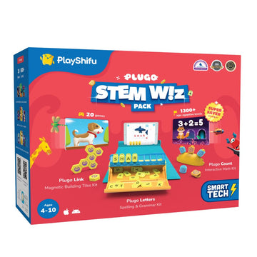 Plugo Stem Pack By Playshifu - Count, Letters & Link (3In1) | Math, Words, Magnetic Blocks, Puzzles | 4-10 Years Stem Toys | Gift Boys & Girls (Works With Ipads, Iphones, Samsung Tabs, Kindle Fire)