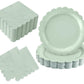 Oigco 50 Pcs Sage Green Plates and Napkins - Disposable Sage Green Scalloped Paper Plates & Napkins for Wedding Bridal Shower Bi