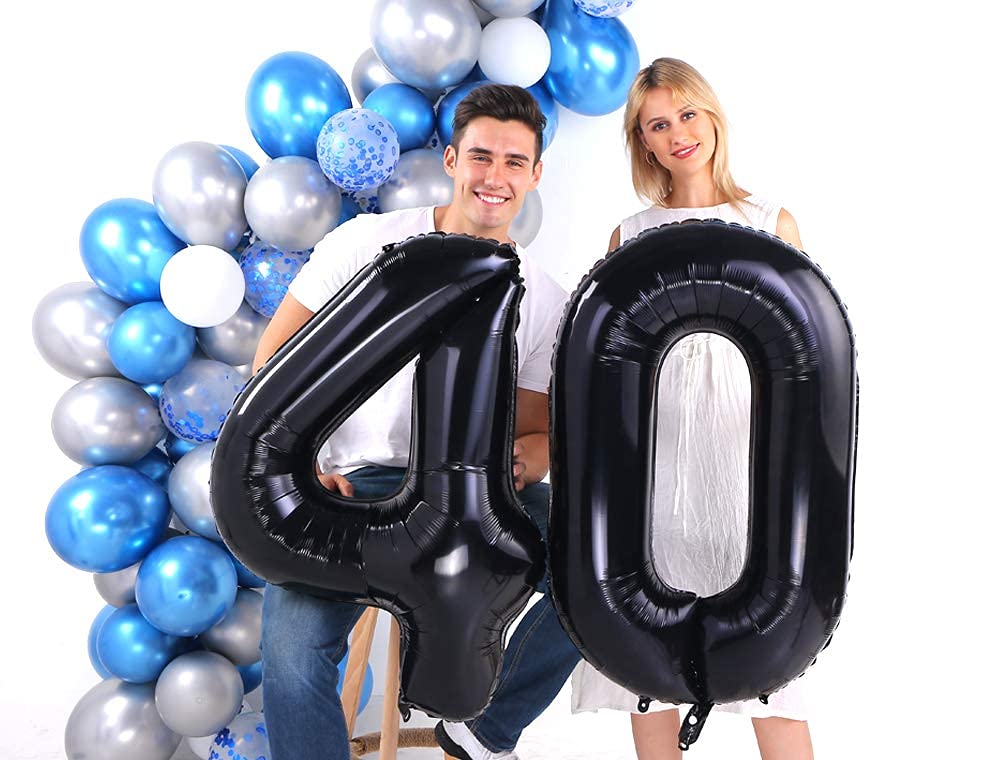 COLORFUL ELVES Giant Jumbo Number 40 Foil Mylar Balloons, Black, 40th Birthday Party Decorations, Aluminum, 40 Size