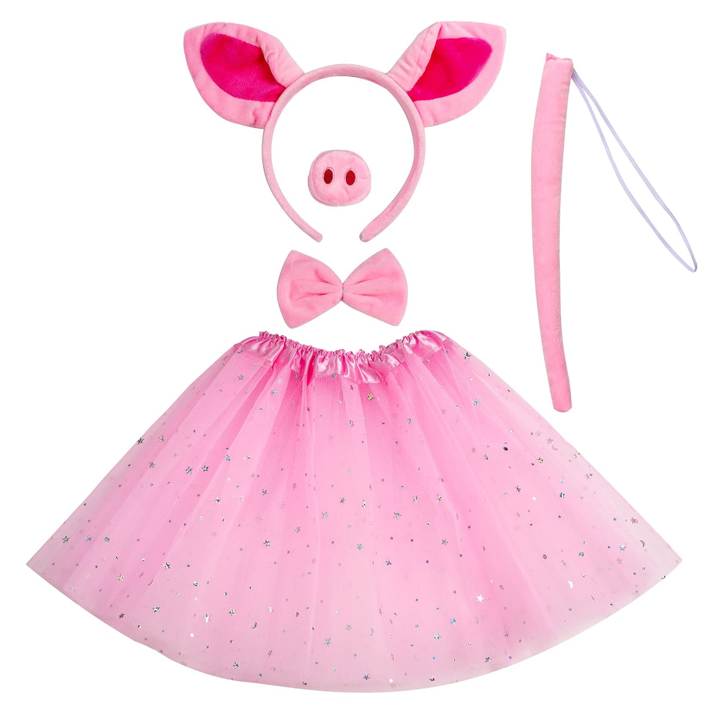 Jmkcoz Animal Fancy Pig Costume Set Pink Pig Ears Headband Nose Tail Bow Tie Tutu Skirt For Christmas Halloween Dress Up Cosplay Party