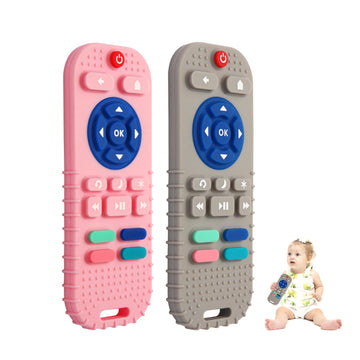 Hooku 2 Pack Silicone Teething Toys For Babies 0-6 Months, Teethers For Babies 6-12 Months, Remote Teether For Baby, Sensory Toy