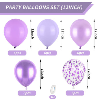 Purple Party Balloons Set, 12Inch Lavender Balloons Pastel Purple Lilac Balloons Purple Metallic Confetti Purple Balloons For Gi